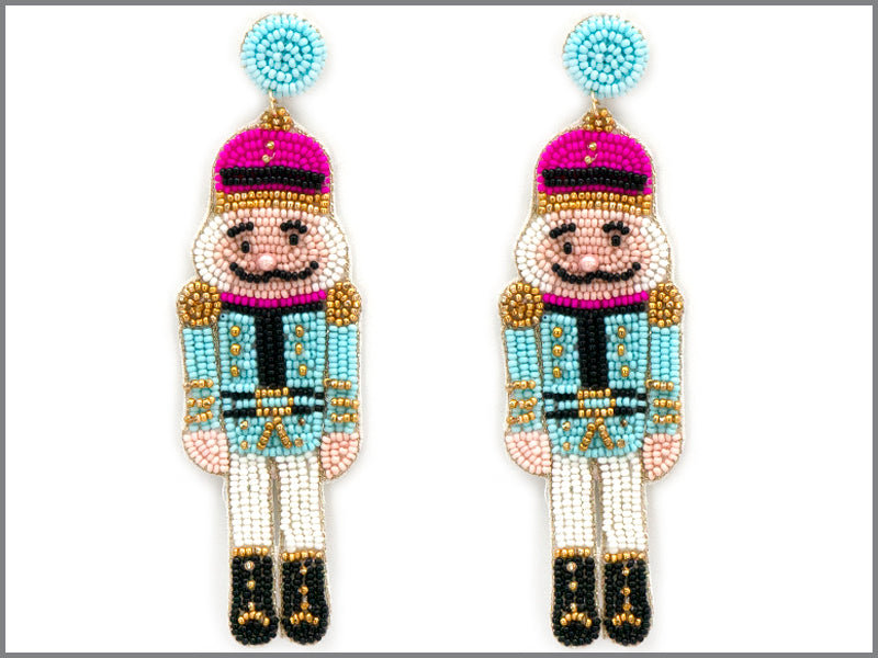 Turquoise Jacket Seed Bead Nutcracker 4" Earrings