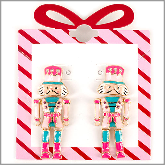 Pink and Blue Metal 2" Nutcracker Earrings