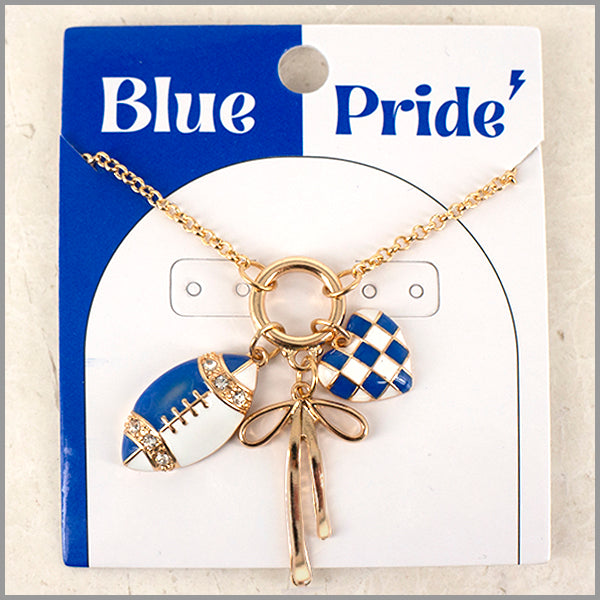 Gameday Charm Necklace with Football, Bow, and Heart 16"-18" Necklace