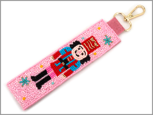 Seed Bead Pink and Red Nutcracker Key Chain