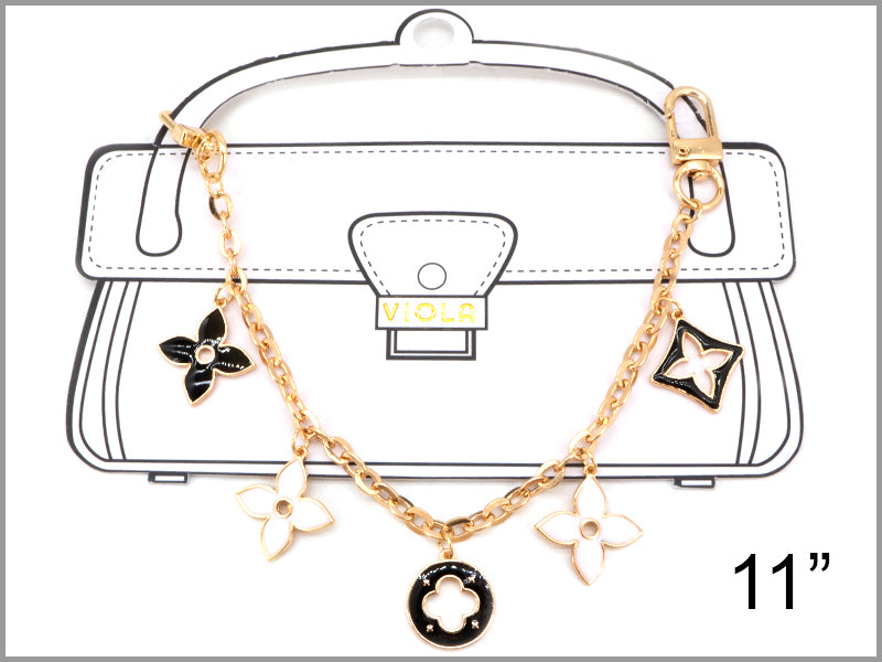 Black and White Clover Shape on Gold Chain Purse Charms!