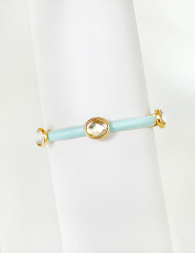Light Blue Color Coated Metal with Clear Stone Stretch Bracelet, Great for Stacking!