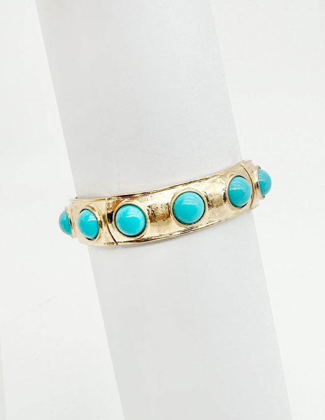 Worn Gold Stretch Bracelet with Turquoise Accents