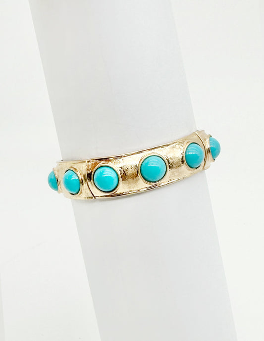 Worn Gold Stretch Bracelet with Turquoise Accents