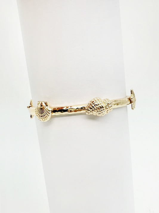 Gold Hammered Stretch Bracelet with Shell Accents