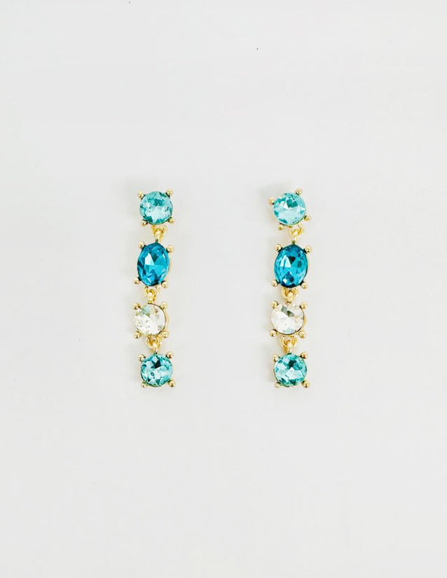 Turquoise Blue 4 Drop Crystal 1.5" Stud Earrings
