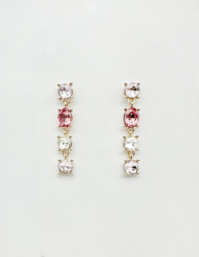 Pink 4 Drop Crystal 1.5" Stud Earrings
