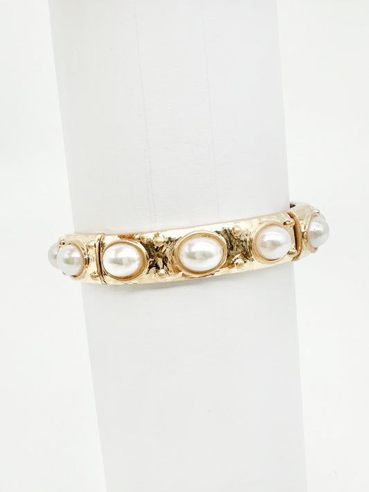 Gold Stretch Bangle with Oval Pearl Accents