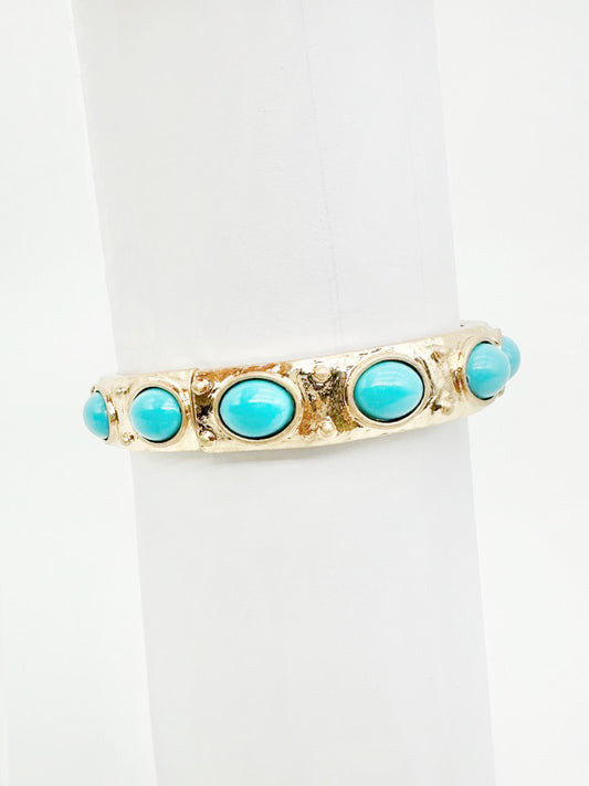 Gold Stretch Bangle with Oval Tuquoise Accents