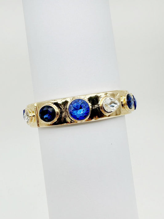 Gold with Blue and Clear Crystals Stretch Bracelet