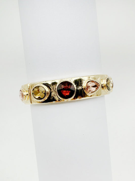 Gold with Brown and Clear Crystals Stretch Bracelet