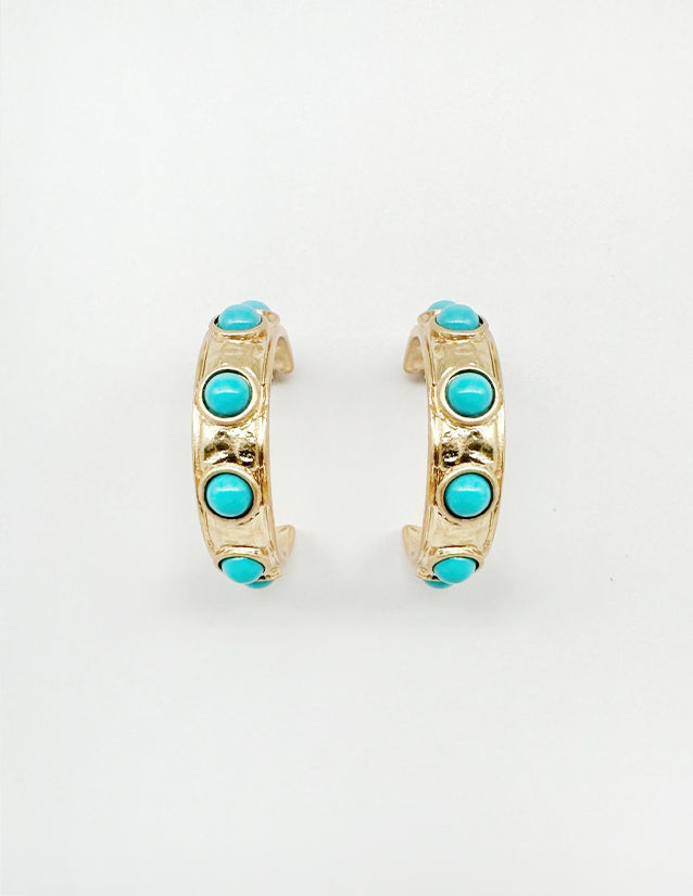 Gold Hoop with Turquoise Studded Accents 1.5" Earring