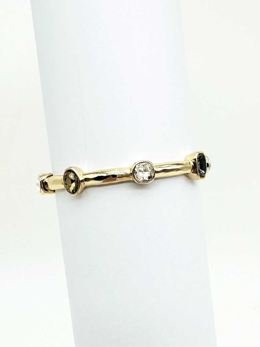 Black Diamond Crystal on Gold Bar Stretch Bracelet