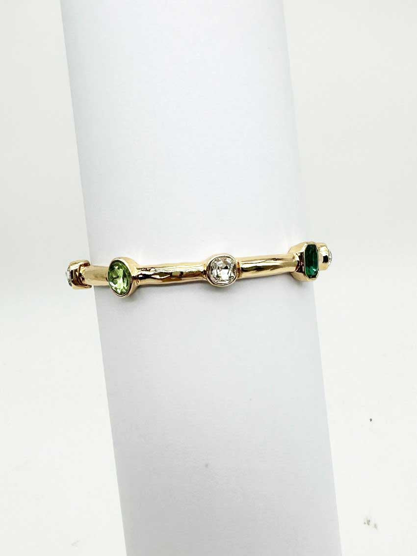 Green Crystal on Gold Bar Stretch Bracelet
