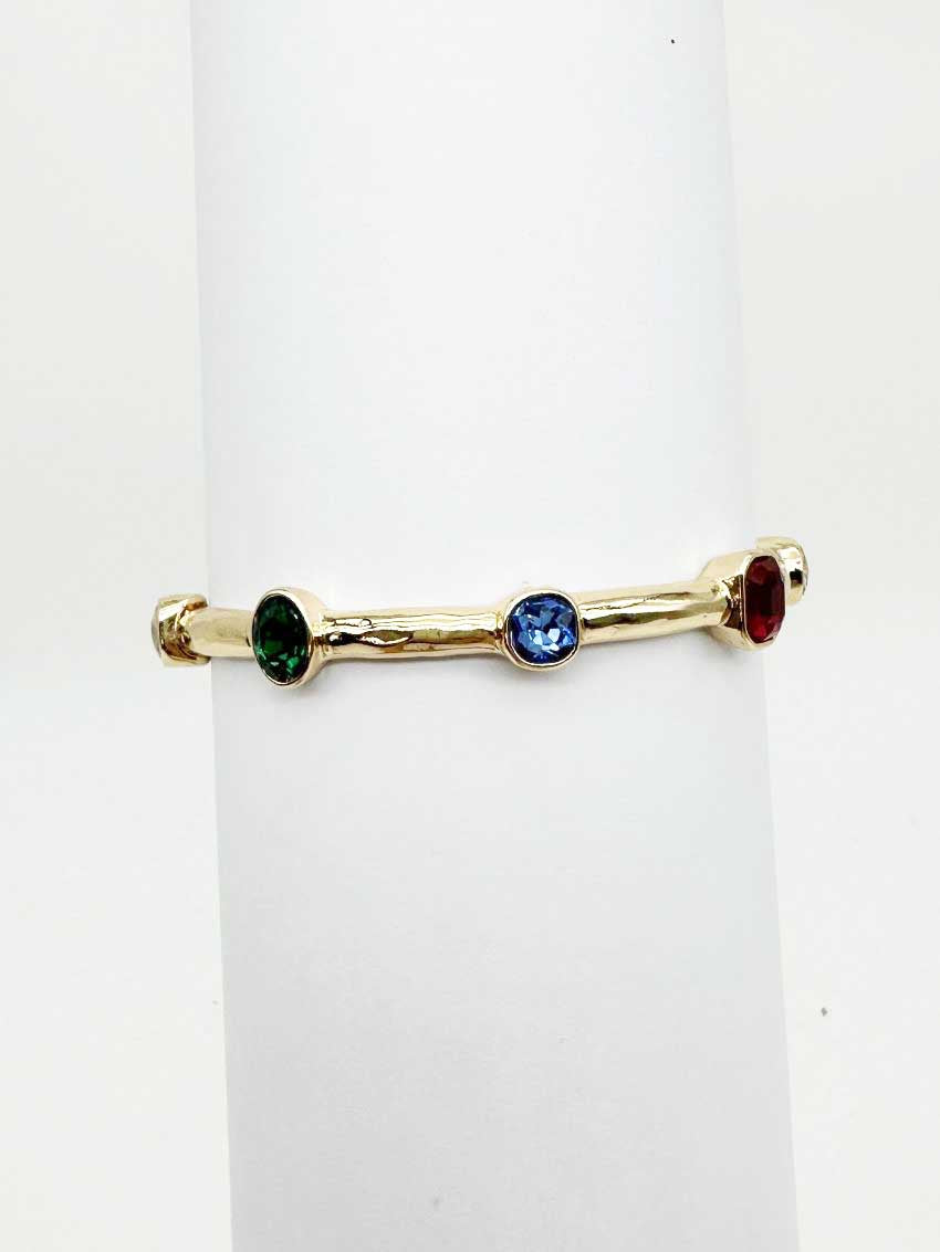 Multi Crystal on Gold Bar Stretch Bracelet