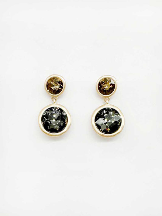 Black Diamond Crystal Double Circle 1" Earring
