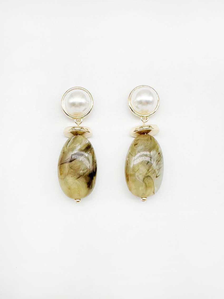 Pearl Circle with Natural Stone Drop 1" Earring