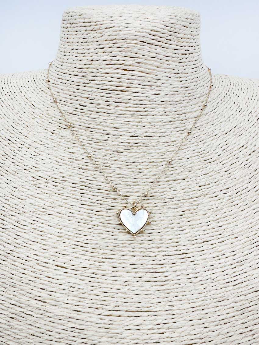 Pearlized Studded Heart 16"-18" Necklace