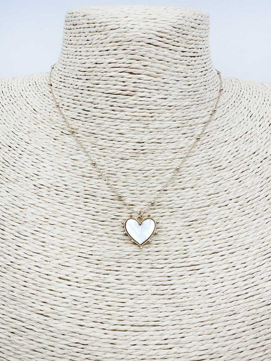 Pearlized Studded Heart 16"-18" Necklace
