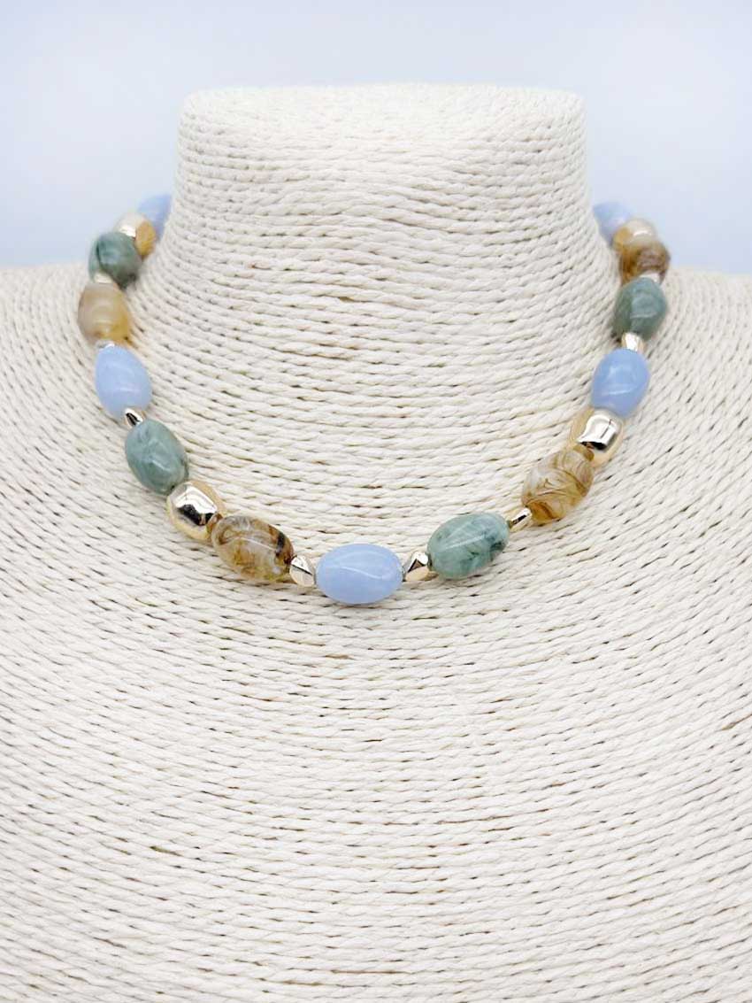 Light Blue and Brown Natural Stone 16"-18" Necklace