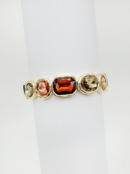 Gold with Brown and Clear Crystals Stretch Bracelet
