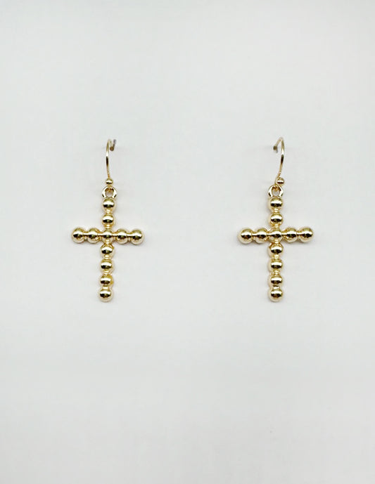 Gold Bubble Cross 1" Earring