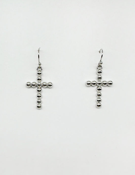 Silver Bubble Cross 1" Earring