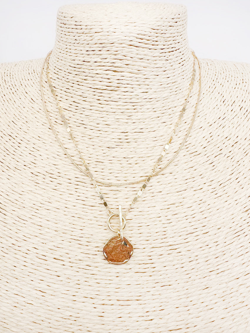 Gold Thin Multi Chain with Hammered Toggle Coin 16"-18" Necklace