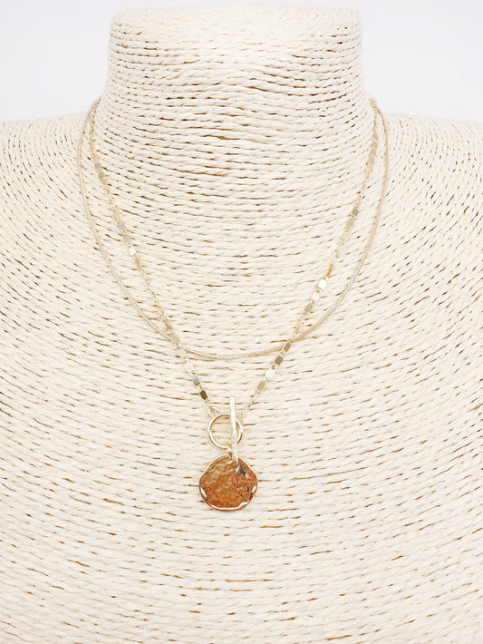 Gold Thin Multi Chain with Hammered Toggle Coin 16"-18" Necklace