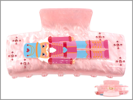 Pink and Blue Nutcracker on  Pink Acrylic Claw Clip