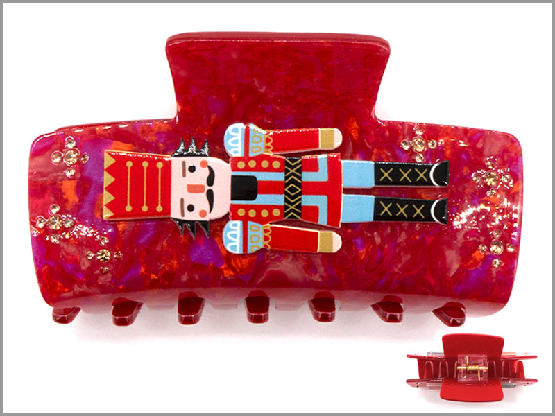 Red Nutcracker on Red Acrylic Claw Clip