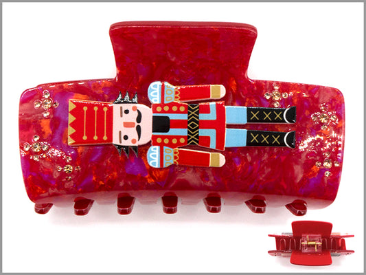 Red Nutcracker on Red Acrylic Claw Clip