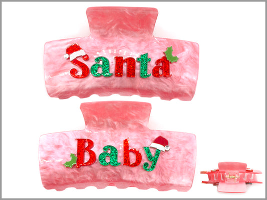 Red and Green Santa Baby Pink Acrylic Claw Clip