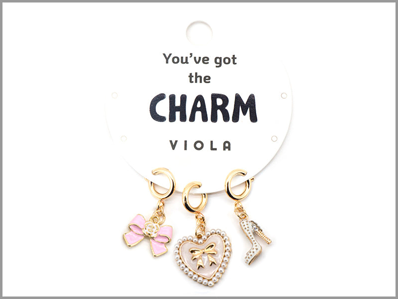 Pink Enamel Bow, Studded Heart, Shoe Necklace Charms!