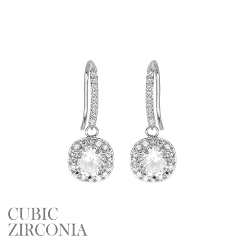 CZ Rhinestone Silver Fishhook Drop 1.25" Earring