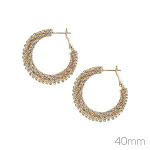 Gold Baguette Rhinestone Wrapped 2" Hoop Earring