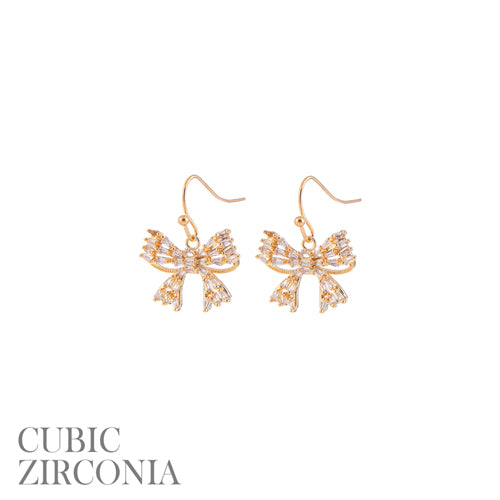 Gold Rhinestone Bow Fishhook 1" Earring