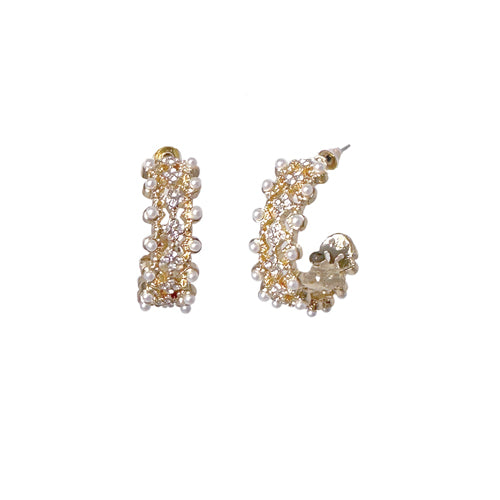 Gold Rhinestone 1" Hoop Earring