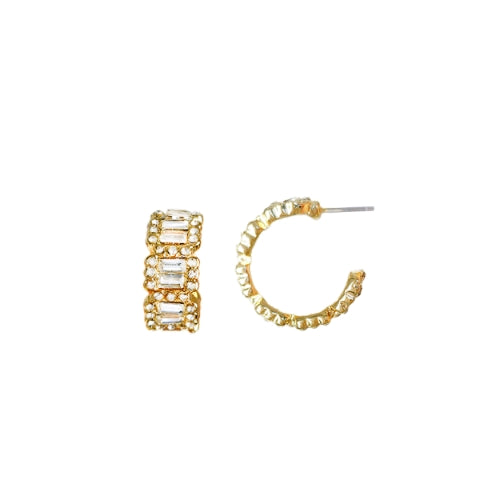 Gold Baguette Rhinestone .5" Hoop Earring