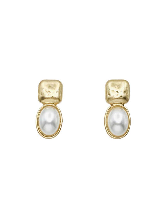 Gold Square with Pearl Oval 1" Earring