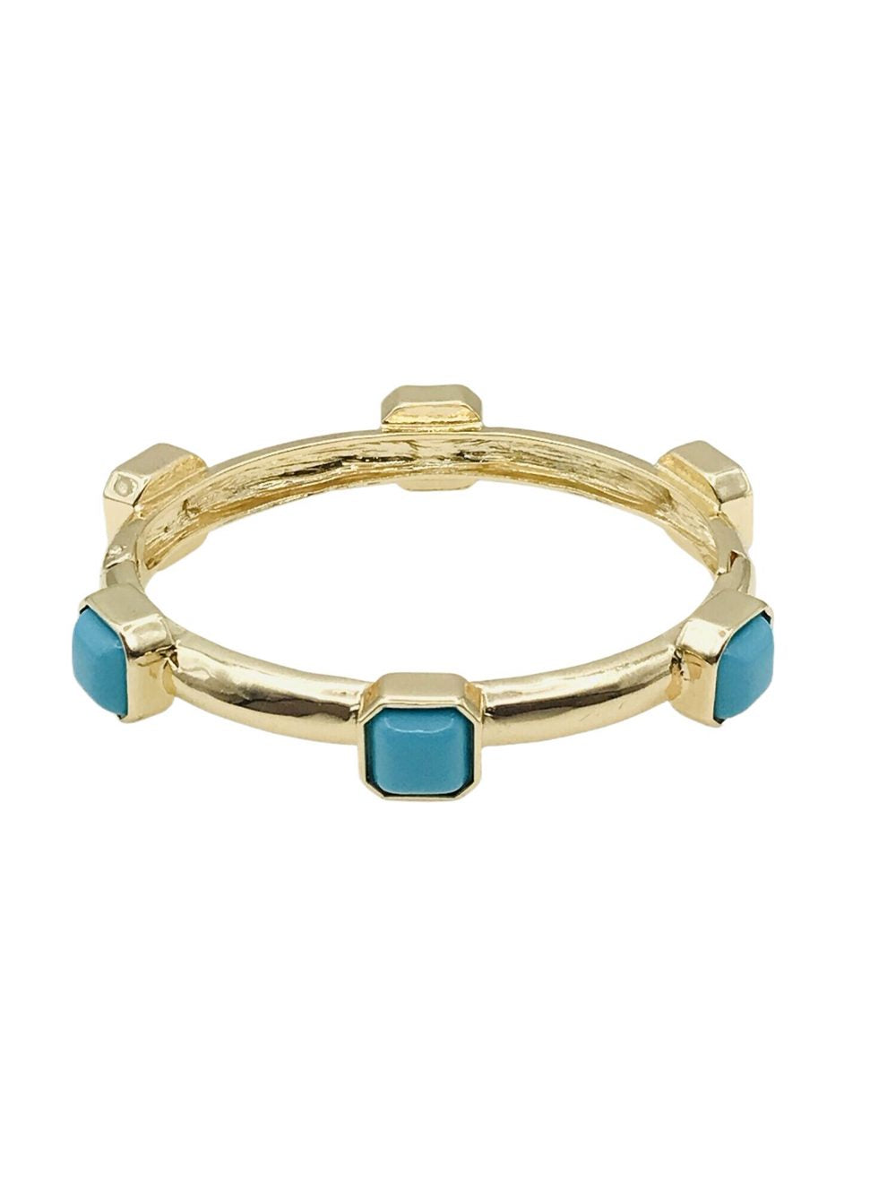 Hammered Gold with Turquoise Square Stone Stretch Bracelet