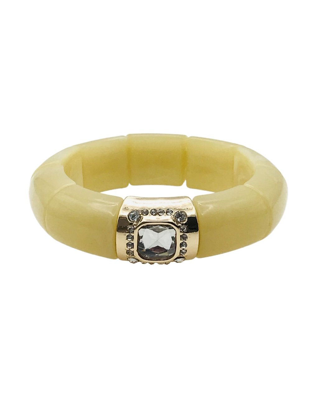 Natural Acrylic Stretch Bracelet with Gold and Crystal Accent