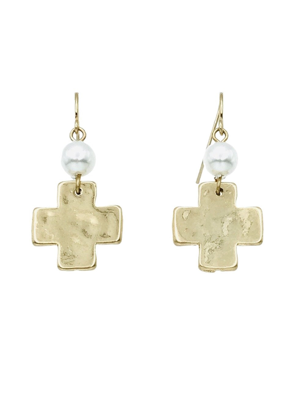 Hammered Gold with Pearl Accent 1.5" Earring