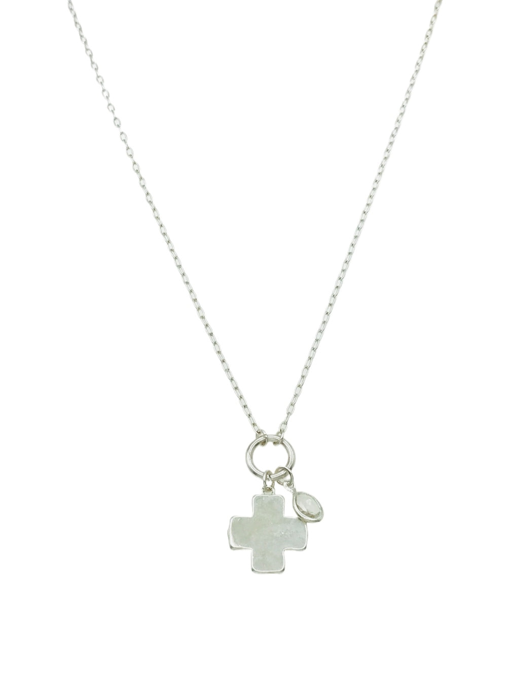 Silver Chain with Silver Cross and Crystal Charm 16"-18" Necklace