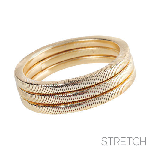 Set of 3 Gold Ribbed Squared Stretch Bracelets