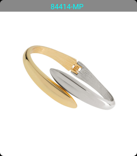 Gold and Silver Hinged Bangle Bracelet