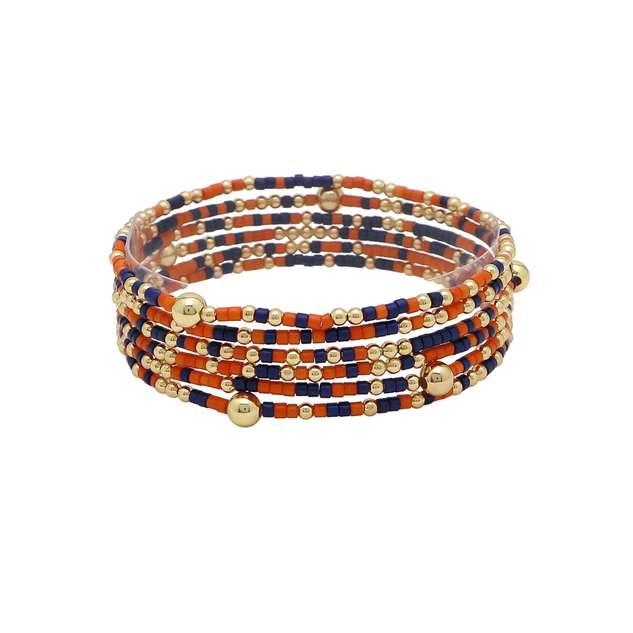 Multi Row Thin Seed Bead Orange and Navy Seed Bead Gameday Stretch Bracelets