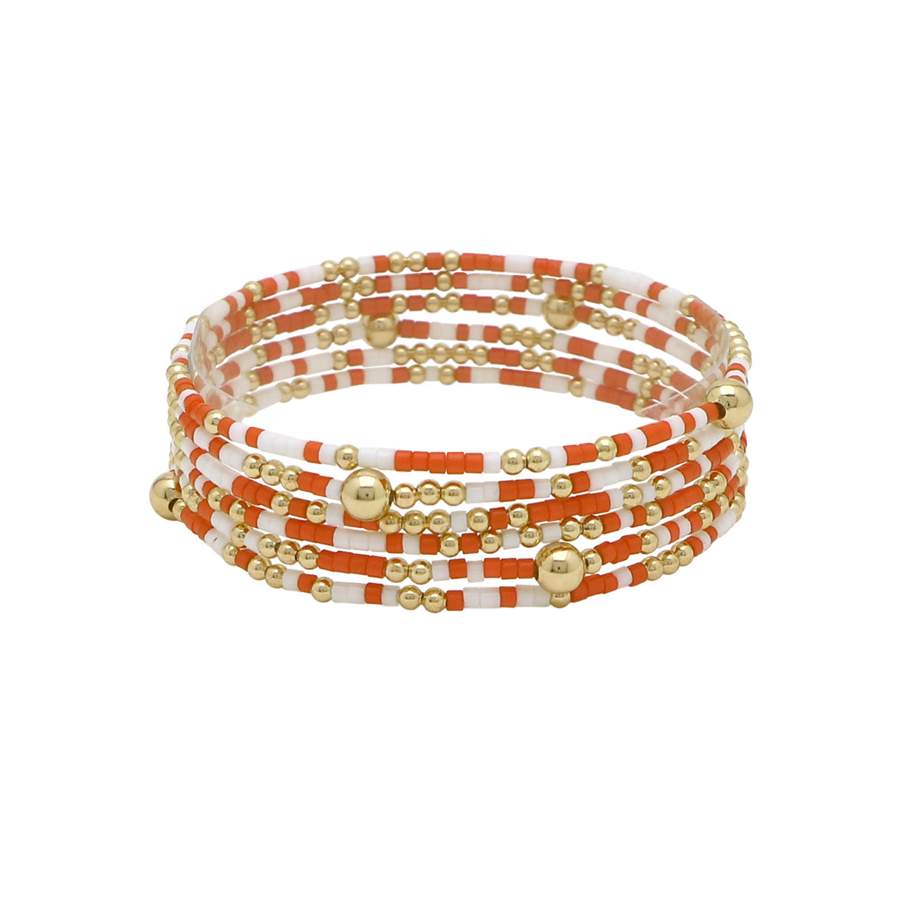 Multi Row Thin Seed Bead Orange and White Seed Bead Gameday Stretch Bracelets
