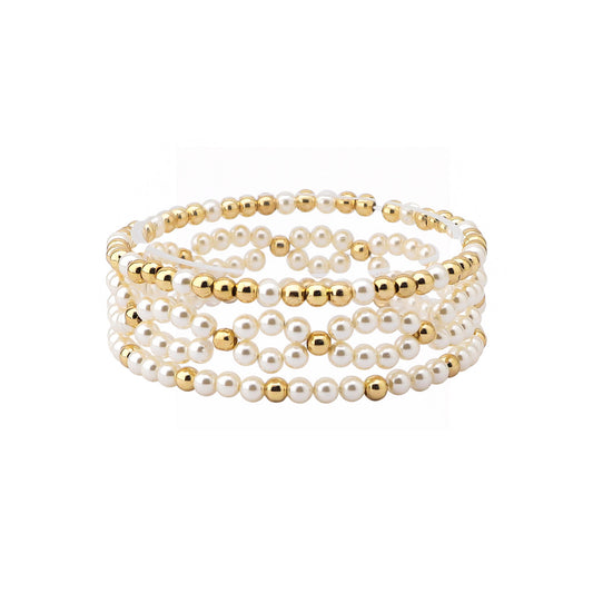 Gold and Pearl Set of 3 Stretch Bracelet