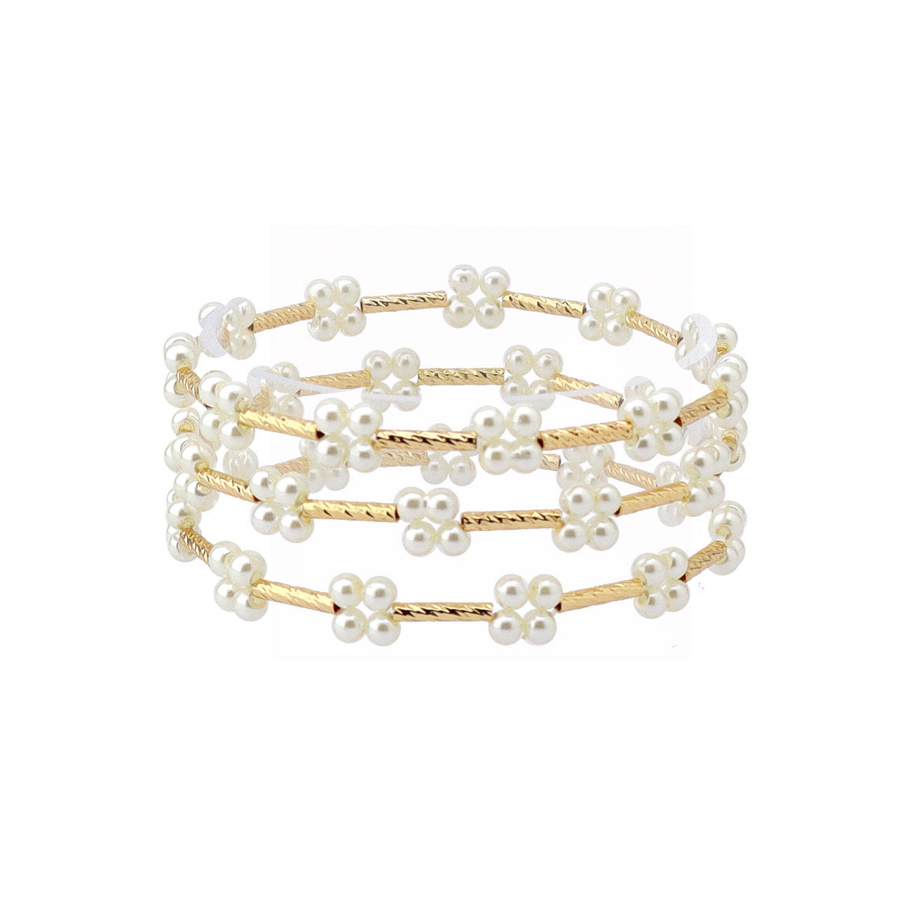 Gold Bar with Pearl Clusters Set of 3 Stretch Bracelets